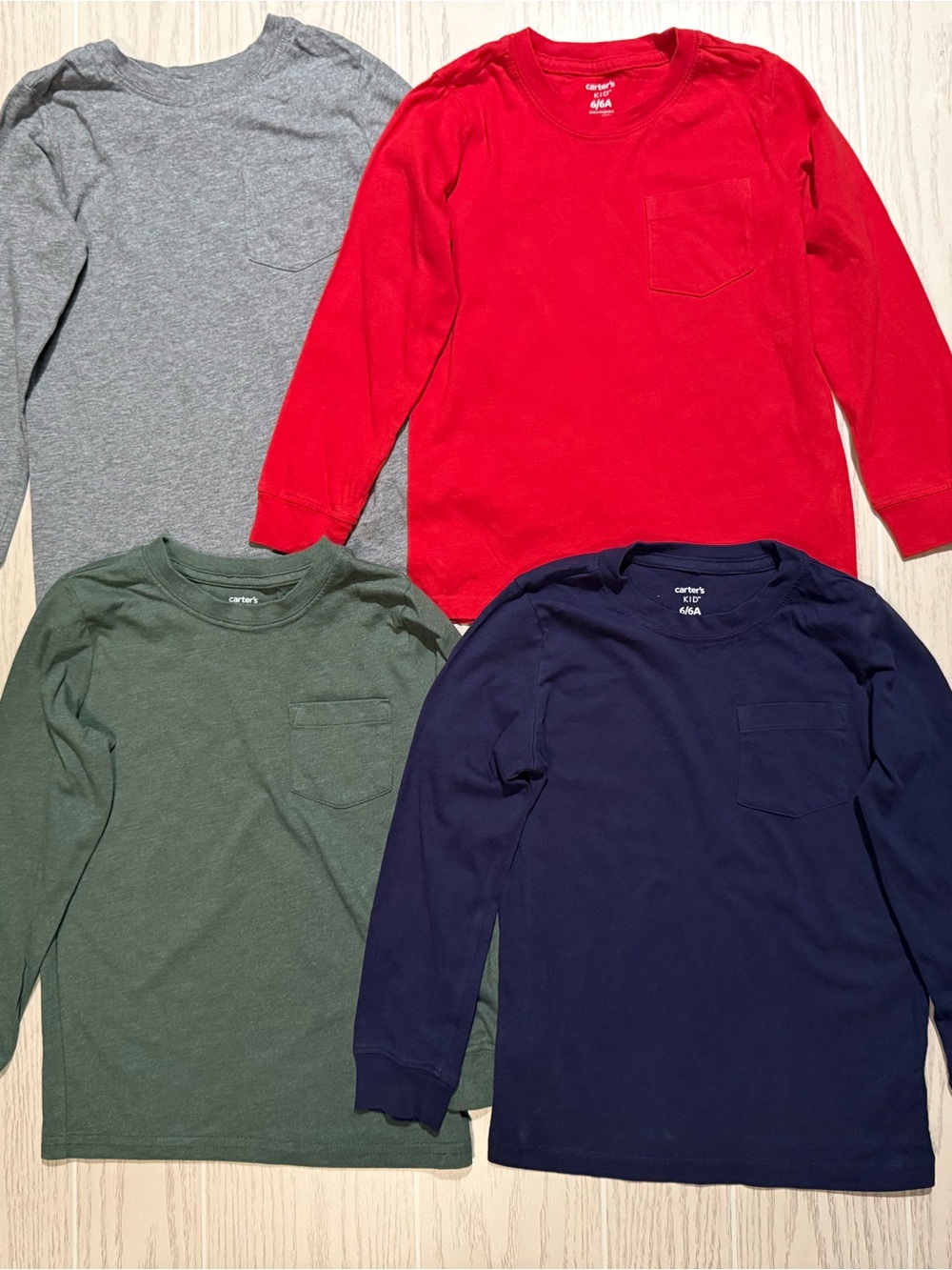Carter’s Boys Size 6 Long Sleeve Pocket Tees Multicolor 4-Piece Bundle Casual